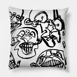 Multiple faces #2 - Psychedelic Line Ink Drawing with Art Style Pillow