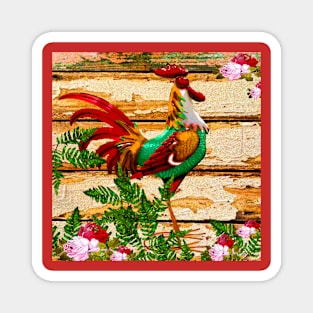 ROOSTER ROSES AND FERNS Magnet