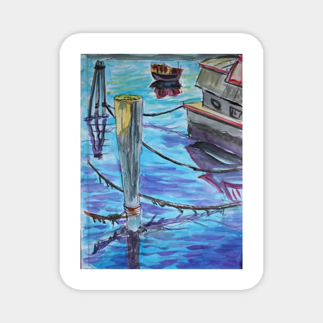 Watercolor Sketch - Sausalito Docks. 70 Issaquah Dock. 2013 Magnet by IgorPozdnyakov