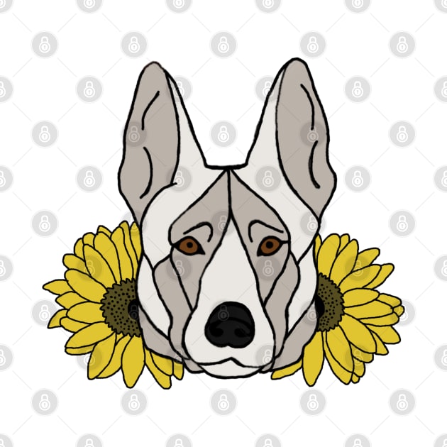 White Shepherd/Malinois with Sunflowers by TrapperWeasel