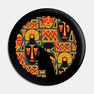 Afro Hair Woman with African Pattern, Black History Pin