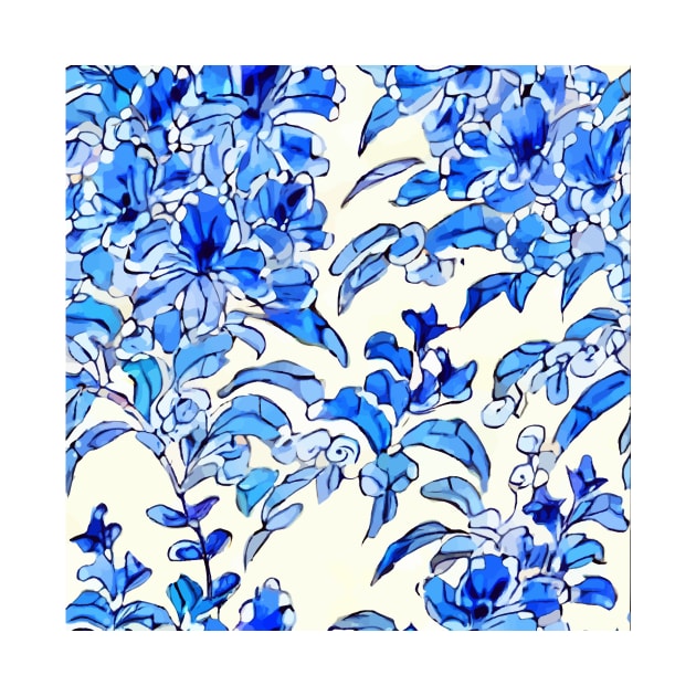 Blue and white chinoiserie flowers by SophieClimaArt