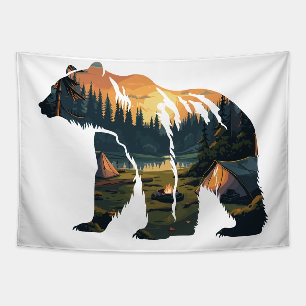 Bear Silhouette Forest Landscape - For Bear Lovers Tapestry by PaulJus