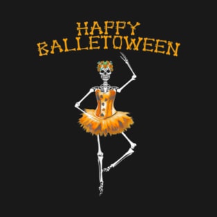 Happy Ballet o ween Dancing Skeleton Halloween Costume T-Shirt