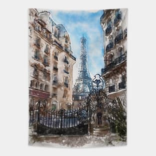 Eiffel Tower View from a House Courtyard Tapestry