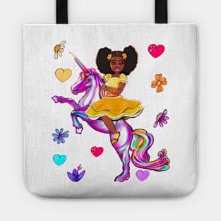 Afro hair Princess on a unicorn pony - black girl with curly afro hair on a horse. Black princess Tote