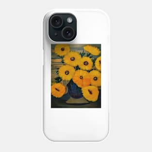 Some abstract sunflowers in a deep blue vintage style vase Phone Case