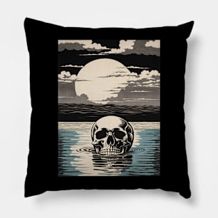 Moonlit Reflection Floating Skull Pillow