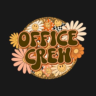 Office Crew Retro Groovy Floral Leopard T-Shirt