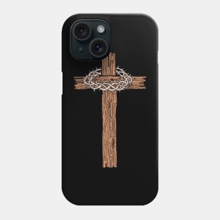 A wooden cross with a crown of thorns Phone Case