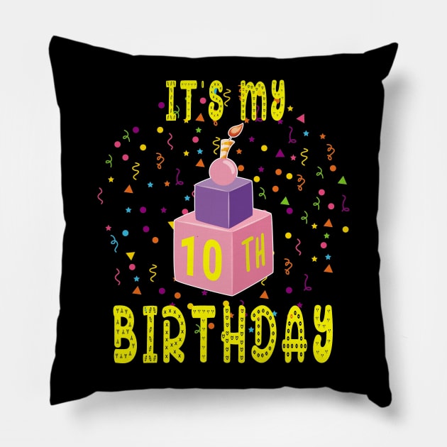 Birthday Shirt it is my 10Th Birthday Blocks Bricks Gift Tee Pillow by kaza191