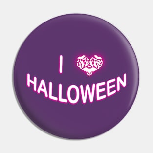 I Love Halloween (Batty Love Heart) Purple White Pin