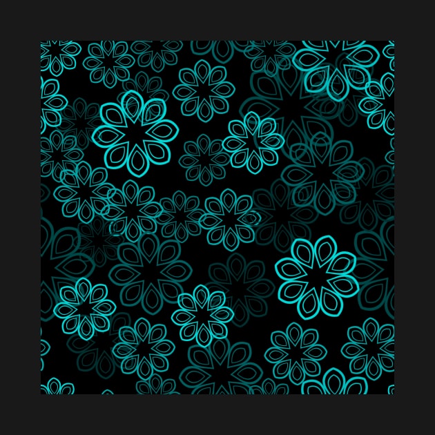 Neon Floral Cyan on Black by ArtticArlo