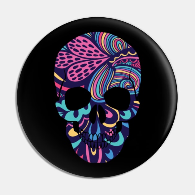 Niche Skull Island Mod Art  Calavera Sugar Skull Dark Flowers Mexican Holiday Pin by LailaLittlerwm