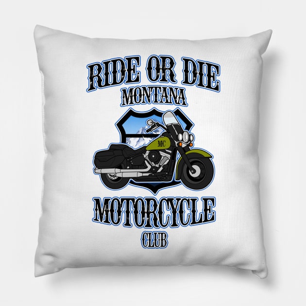 Ride or Die, Montana Motorcycle Club art Pillow by Drumsartco