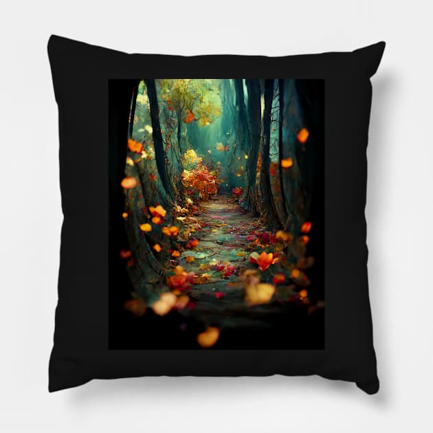 Autumn magical forest Pillow by ai1art