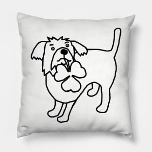 Dog Holding Shamrock Outline for St Patricks Day Pillow