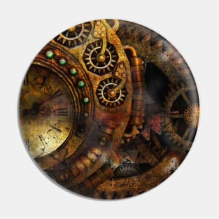 Steampunk Clock and Gears Pin