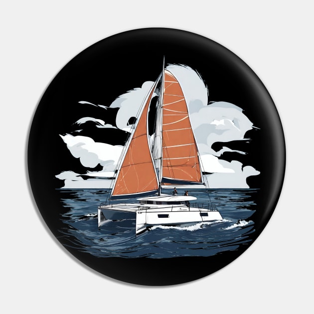 Men's Catamaran Sailing Vintage Sketch Pin by CP6Design