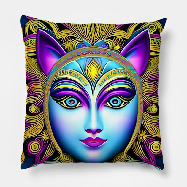 Catgirl DMTfied (4) - Trippy Psychedelic Art Pillow by TheThirdEye