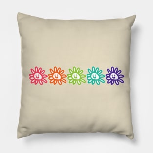 Five Smiley Face Daisy Flowers Graphic Pillow