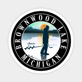 Brownwood Lake Ice Fishing Michigan Sunset Magnet