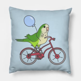 green quaker parrot on a bike Pillow