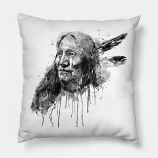 Native American Portrait Black and White Pillow