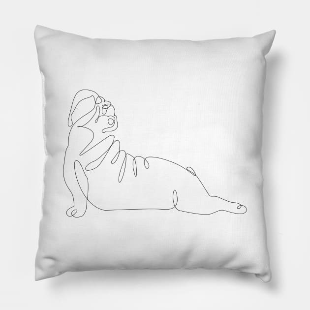 One Line English Bulldog Upward Facing Dog Pillow by huebucket