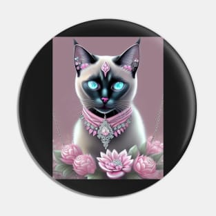 Glowing Siamese Cat and Gemstones Pin