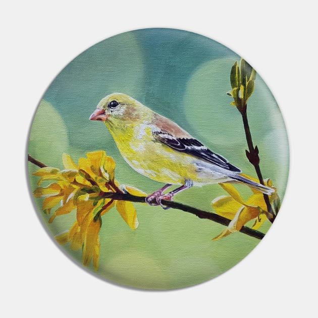 American Goldfinch and Forsythia painting Pin by EmilyBickell