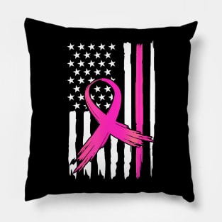 Ribbon Flag USA American Breast Cancer Awareness Pillow