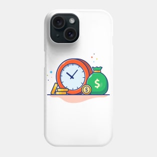 Clock with sack of coin cartoon Phone Case