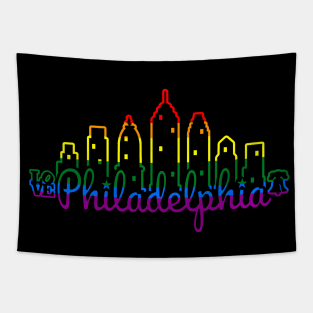 Philly Skyline Script Rainbow Line Art Philadelphia Love Liberty Bell Tapestry