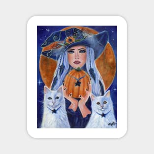 Pumpkin time Halloween witch by Renee Lavoie Magnet
