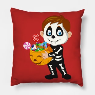 Kid Skeeiton Costume Holding Pumpkin Pillow