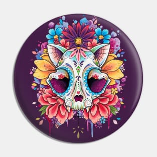 Floral Candy Cat Skull Design by Lorna Laine Pin