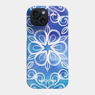 White Floral Painted Pattern on Blue Watercolor Phone Case