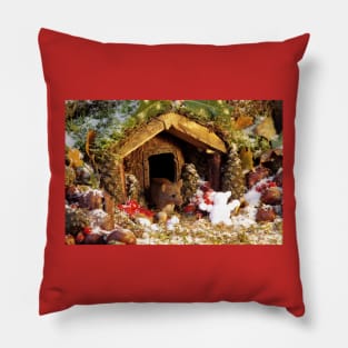 christmas George the mouse in a log pile house Pillow