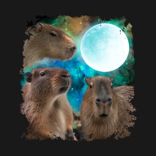 3 Three Capybara Moon, Wolf Wolves Howling T-Shirt