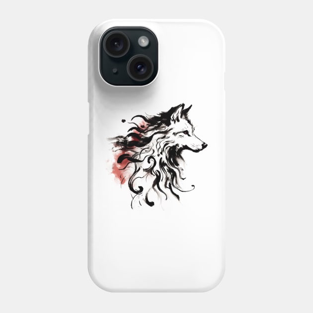 Chinese Style Ink Wolf Phone Case by T-Shirt Paradise