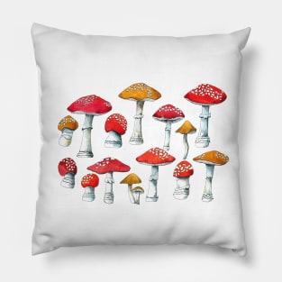 Hello Autumn watercolor painted mushrooms in repeat Pillow