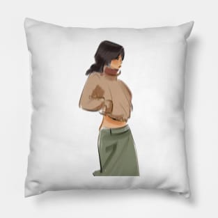 woman with hands in pockets Pillow