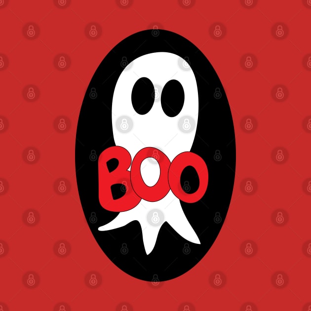 Cute Halloween ghost cartoon with BOO text by Angel Dawn Design