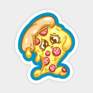 Cute Pizza Character Kawaii Slice Pepperoni Cartoon Illustration Magnet