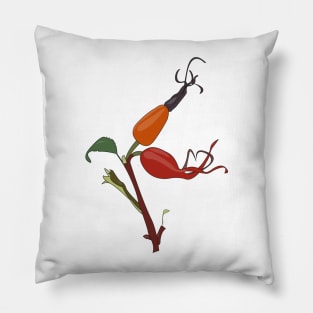 Rose hips on a branch with a green leaf Pillow