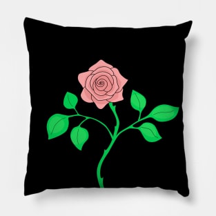 A Single Rose with Stem and Leaves Pillow