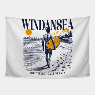 Vintage Surfing Windansea, La Jolla, California // Retro Surfer Sketch // Surfer's Paradise Tapestry