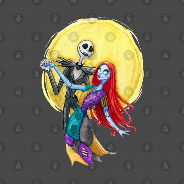 Jack and Sally Watercolor by Wingedwarrior