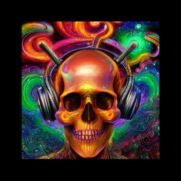 Colorful Skull Listening To Music by Skull Listening To Music